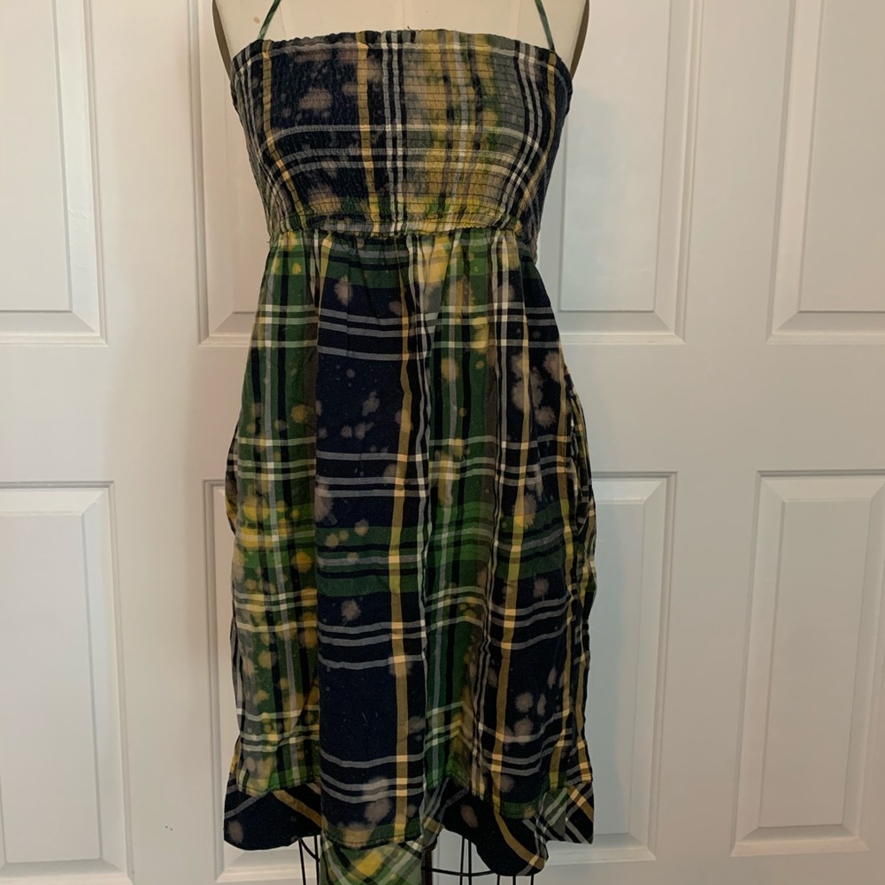 ✨Lucky Brand Plaid Bleached halter dress Sz Sm✨